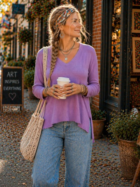 Tops - Pink Long Sleeve V-Neck Top VOCAL BRAND MADE IN USA